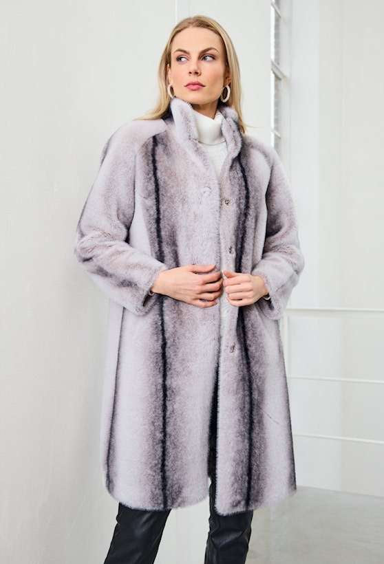 Micha Grey Chinchilla Faux Fur Long Coat – Elegant Winter Style 143 231