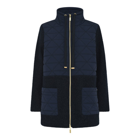 Micha Womens Navy Textured High Neck Gold Zip Jacket - 144 286 10