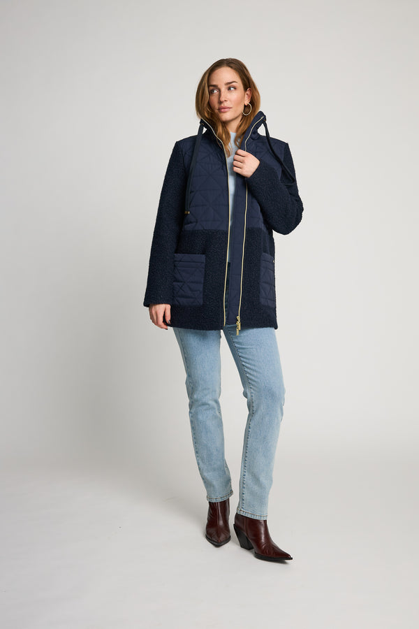 Micha Womens Navy Textured High Neck Gold Zip Jacket - 144 286 10