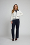 Micha Womens Contrast Trim Collared Knit Cardigan 145203 63010 - OffWhite/Navy