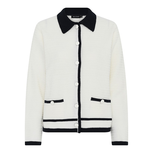 Micha Womens Contrast Trim Collared Knit Cardigan 145203 63010 - OffWhite/Navy