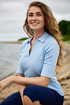 SUNDAY Medium Blue Open Collar Jersey Blouse — Regular Fit | 6433-6000
