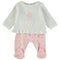 Babybol | 160002 White Heart and Flower Long Sleeve Top and Pink Footed Pants Set