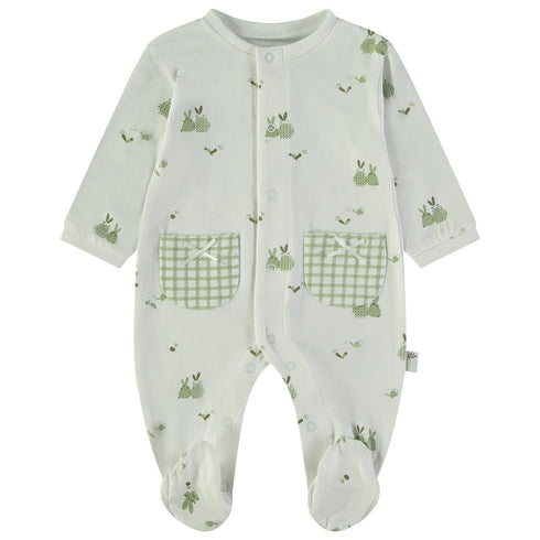 Babybol | 160020 White and Khaki Checked Bunny Footed Romper
