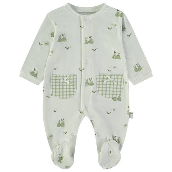 Babybol | 160020 White and Khaki Checked Bunny Footed Romper