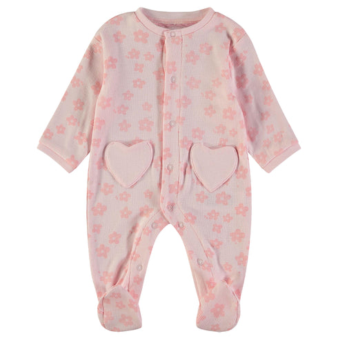 Babybol | 160022 Pink Flower Logo and Heart Pocket Footed Romper