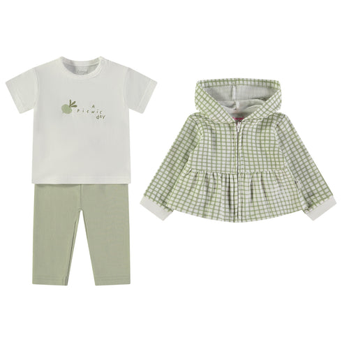 Babybol | 160060 Khaki Checked Hoodie, T-Shirt and Pants 3-Piece Set