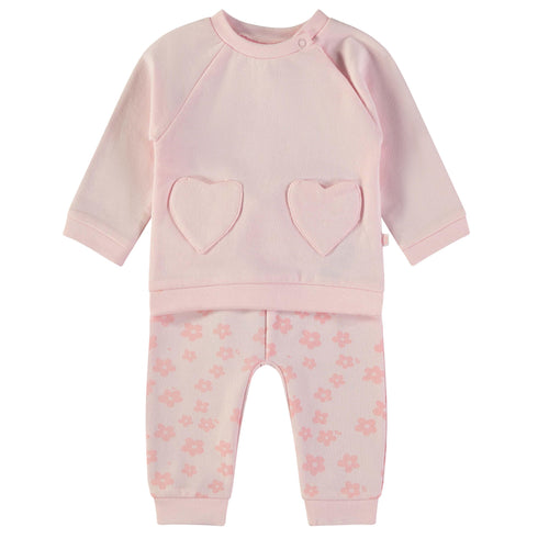 Babybol | 160062 Pink Hearts Sweatshirt and Flower Joggers 2-Piece Set