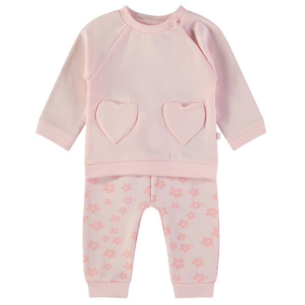 Babybol | 160062 Pink Hearts Sweatshirt and Flower Joggers 2-Piece Set