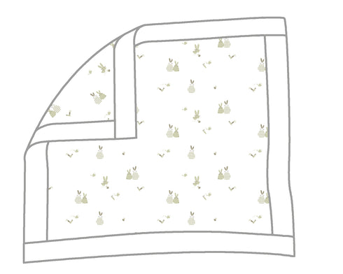 Babybol | 160250 White and Khaki Bunny Rabbit Reversible Cotton Wrap 75cm x 75cm