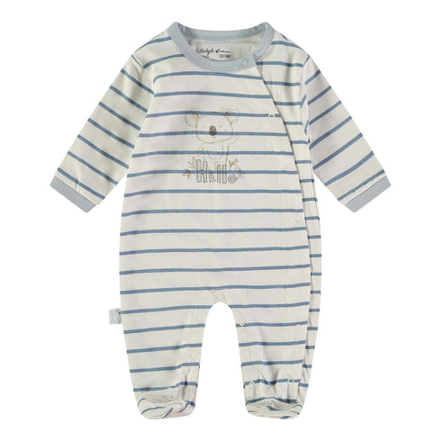 Babybol | 160416 White and Blue Stripe Cotton Long Sleeve Romper