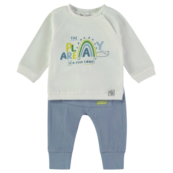 Babybol | 160805 White Crocodile Sweatshirt and Blue Jogger Pants Set
