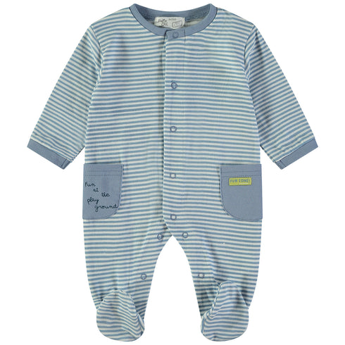 Babybol | 160815 Blue and White Striped Pocket Footed Romper