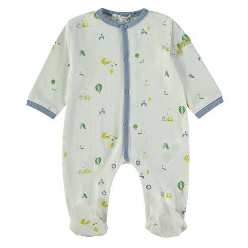 Babybol | 160816 White and Blue Playground Print Footed Romper