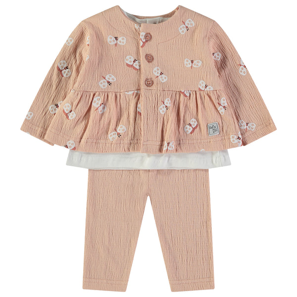 Babybol | 160840 Salmon Butterflies Three Piece Top, Pants and T-Shirt Set