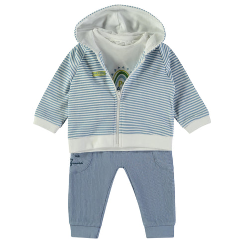 Babybol | 160843 Blue Striped Hoodie, Crocodile T-Shirt and Pants 3-Piece Set