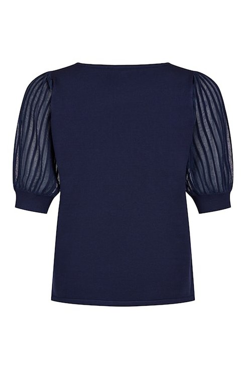 SUNDAY Navy Sheer Plisse Sleeve Pullover — Regular Fit | 6025-6440