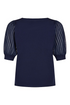 SUNDAY Navy Sheer Plisse Sleeve Pullover — Regular Fit | 6025-6440