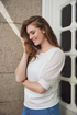 SUNDAY Off White Cream Sheer Plisse Sleeve Pullover — Regular Fit | 6025-6440