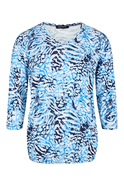 SUNDAY Indigo Abstract V-Neck T-Shirt — Relaxed Fit | 6062-6516