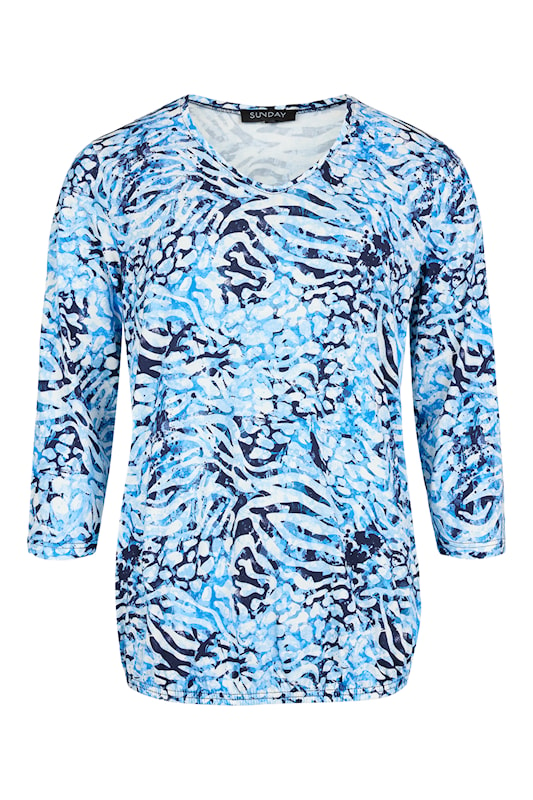 SUNDAY Indigo Abstract V-Neck T-Shirt — Relaxed Fit | 6062-6516