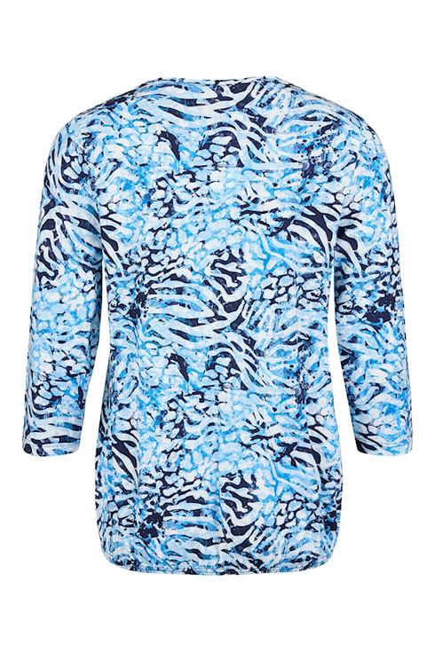 SUNDAY Indigo Abstract V-Neck T-Shirt — Relaxed Fit | 6062-6516