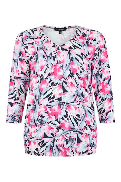 SUNDAY Indigo Floral V-Neck T-Shirt — Regular Fit | 6082-6526