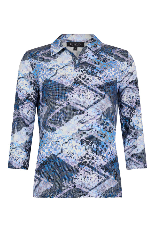 Sunday 3/4 Sleeve Floral V-Neck Collared Top – 20617524