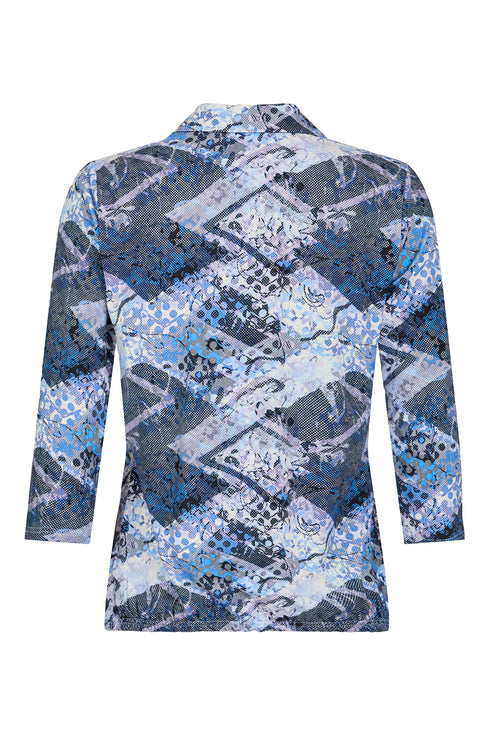 Sunday 3/4 Sleeve Floral V-Neck Collared Top – 20617524