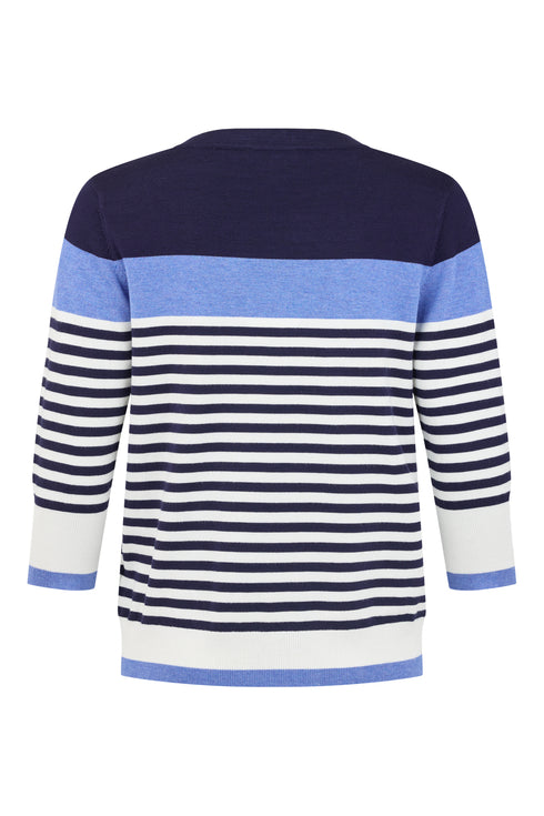 Sunday Round Neck Striped Block-Colour Pullover – Navy – 6253-6485-0