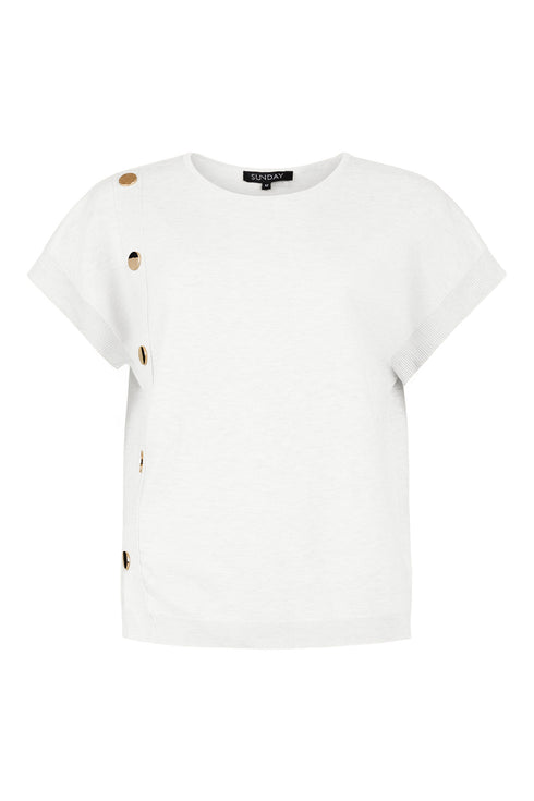 Sunday V-Neck 1/4 Sleeve Knitted Top in Cream with Side Button Detail – 6838-6030-11