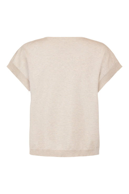 Sunday V-Neck 1/4 Sleeve Knitted Top in Sand with Side Button Detail – 6838-6030-0