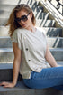 Sunday V-Neck 1/4 Sleeve Knitted Top in Sand with Side Button Detail – 6838-6030-0