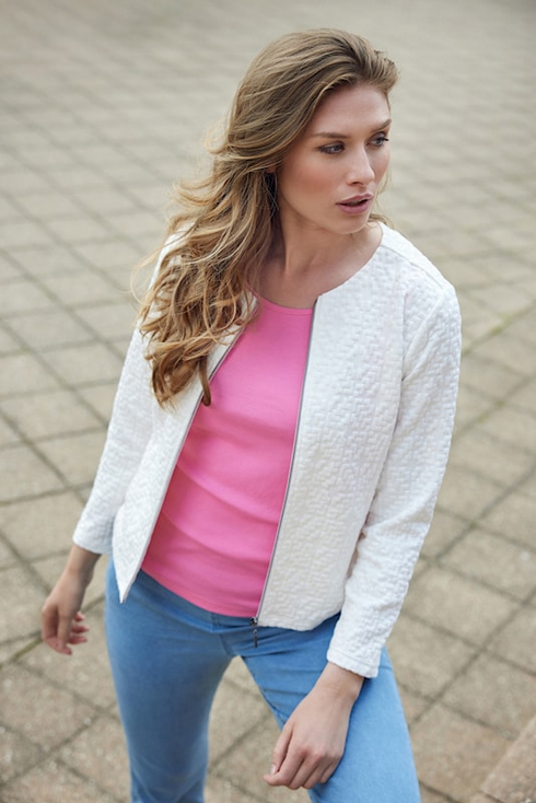 SUNDAY Offwhite Textured Jacquard Zip Cardigan — Regular Fit | 6941-6467