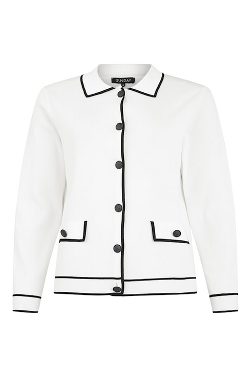 SUNDAY Cream Contrast Piping Button Cardigan — Regular Fit | 6977-6466