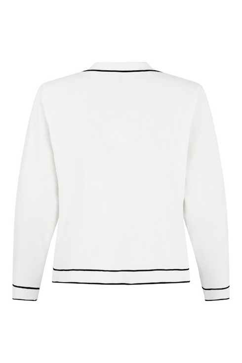 SUNDAY Cream Contrast Piping Button Cardigan — Regular Fit | 6977-6466