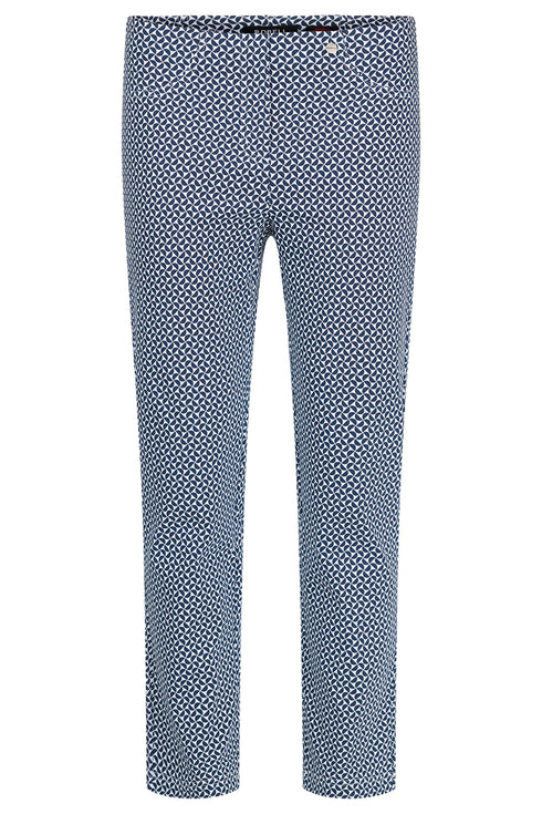 Robell Bella 09 Cropped Check Print Trousers in Navy & White 68cm – 51560-55109-69