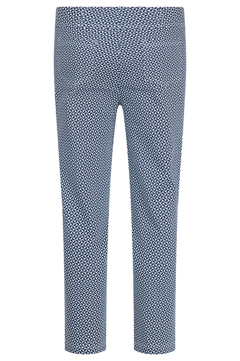 Robell Bella 09 Cropped Check Print Trousers in Navy & White 68cm – 51560-55109-69