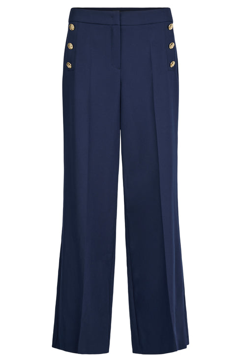 Robell Navy Susanna Wide Leg 82cm Trousers with Gold Button Detail - 51596-5651-0