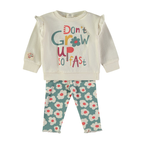 Babybol | 161004 Don't Grow Up Fast Off-White Top and Floral Pants Set