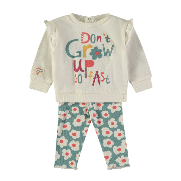 Babybol | 161004 Don't Grow Up Fast Off-White Top and Floral Pants Set