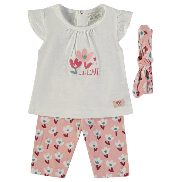 Babybol | B161013 With Love Off-White Top, Salmon Floral Leggings and Headband Set