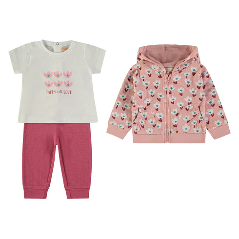Minibol | 161014-1 Happy With Love T-Shirt, Salmon Hoodie and Pink Leggings Set