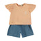 Babybol | 161039 Peach Short Sleeve Top, Blue Shorts and Blue Trousers Set