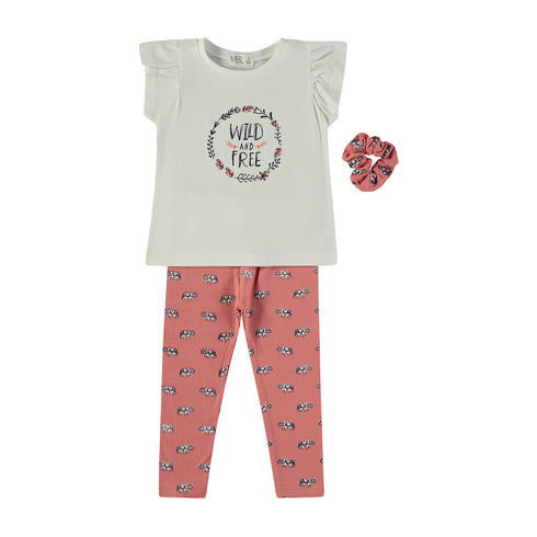 Minibol | White Wild and Free T-Shirt, Orange Elephant Leggings and Scrunchie Set