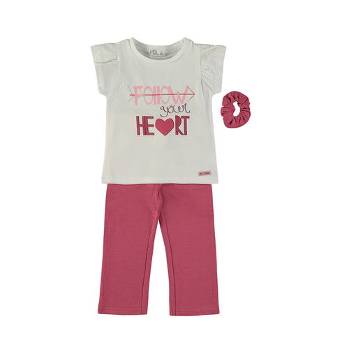 Minibol | 161314 Follow Your Heart White T-Shirt, Fuchsia Leggings and Scrunchie Set