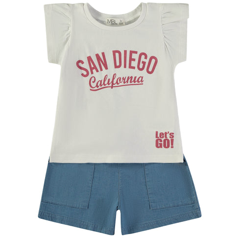 Minibol | 161324 White and Pink San Diego T-Shirt and Blue Shorts Set