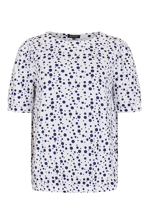 SUNDAY White Polka Dot Puff Sleeve T-Shirt — Regular Fit | 6235-6558