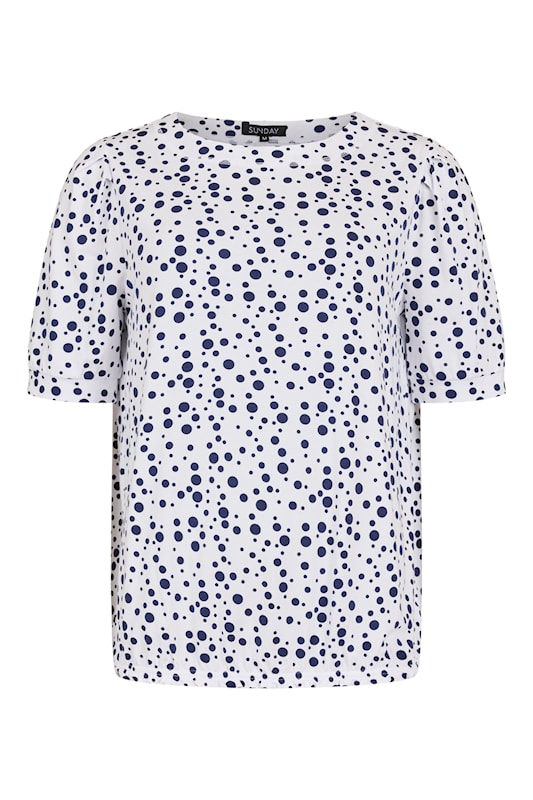 SUNDAY White Polka Dot Puff Sleeve T-Shirt — Regular Fit | 6235-6558