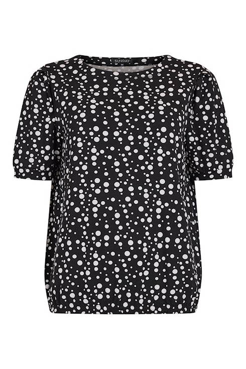 SUNDAY Black Polka Dot Puff Sleeve T-Shirt — Regular Fit | 6235-6558